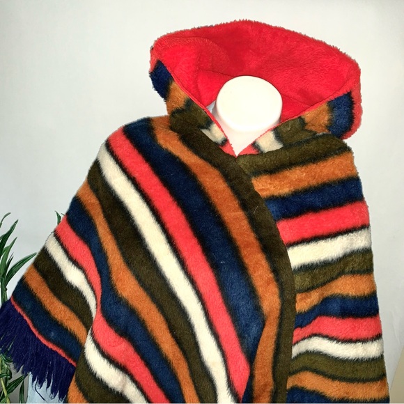 Vintage Unique Chevron Teddy Poncho Faux Fur One Size - Picture 3 of 15